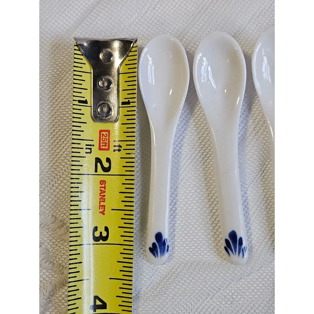 Vintage Porcelain Mini Spoons Blue Floral Set of 4 Small Spoons